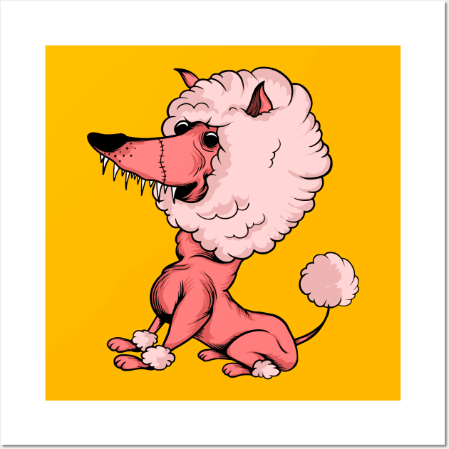 Crazy pink zombie poodle dog cartoon illustration Wall Art by SpaceWiz95